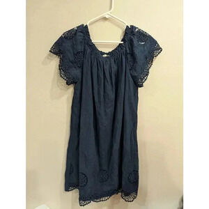 Short puff sleeved navy baby doll dress w/eyelet detail by Indigo Rose size XL